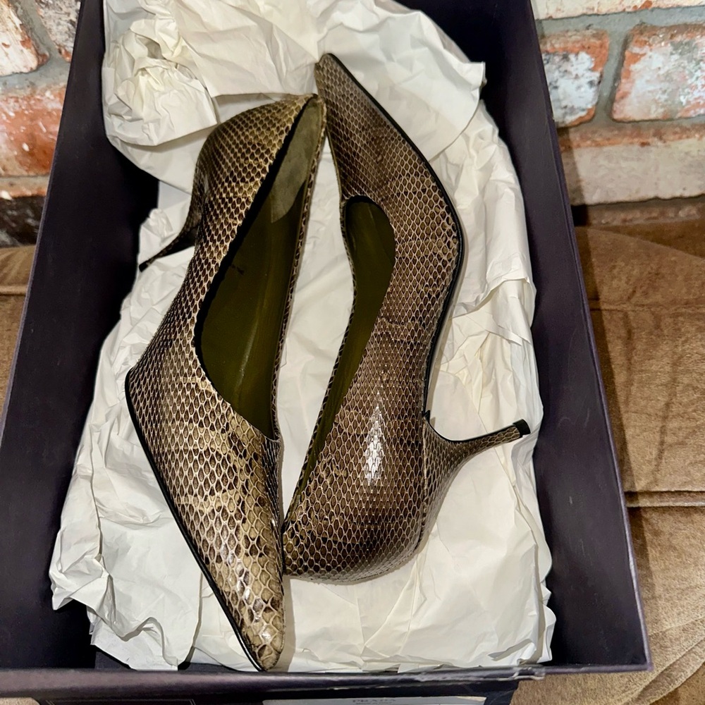 Prada New in Box Brown Snakeskin Heels